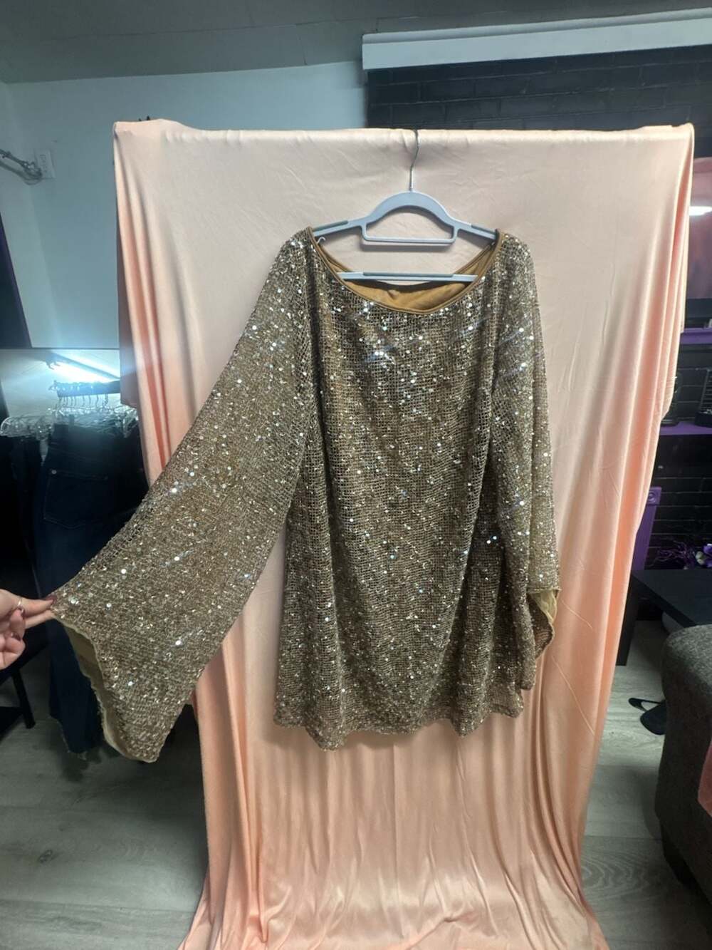 Sequin Embellished Flare Sleeve Mini Dress